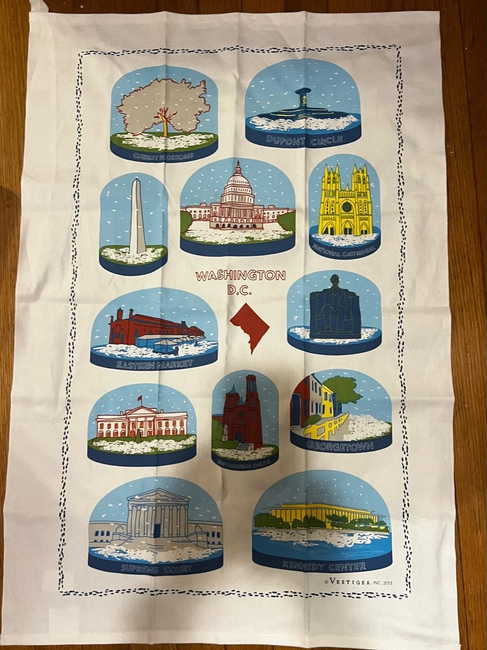 Vestiges pair of Washington D.C. Decorative Tea Towels in Blue, Red, Gray
